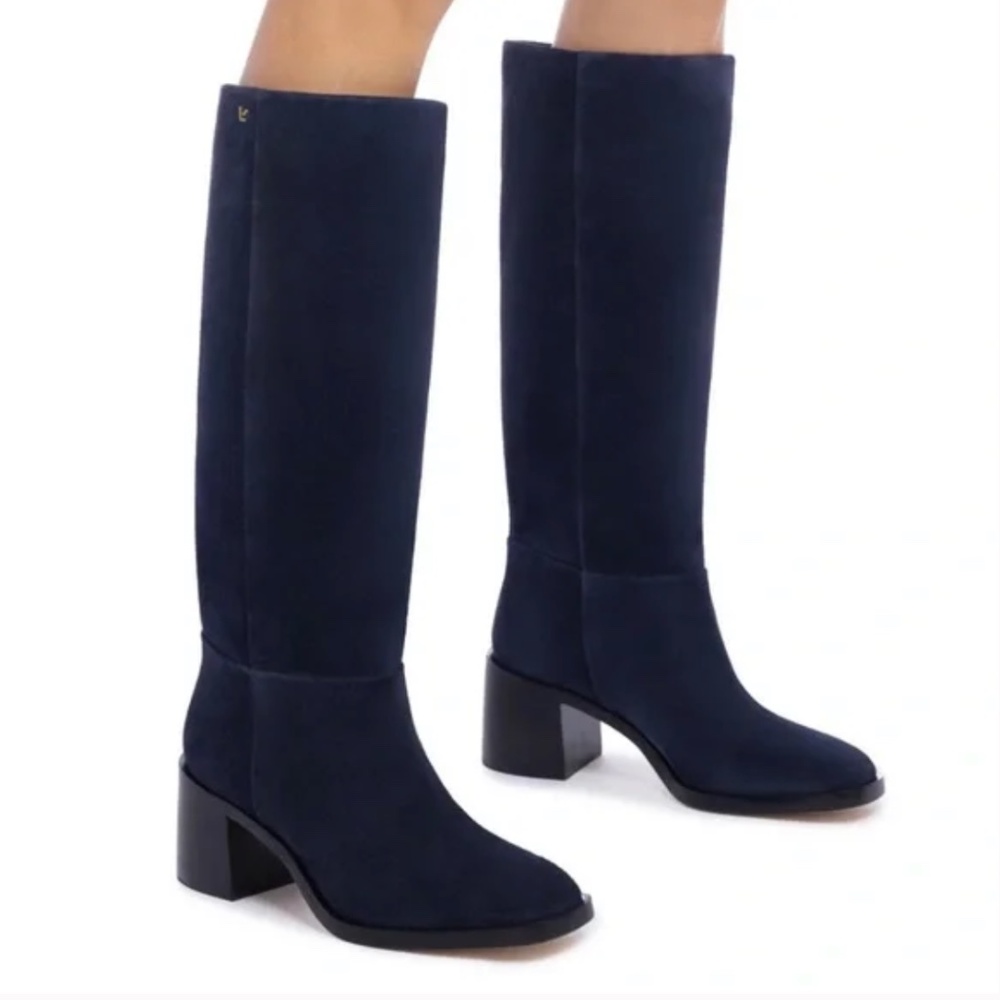 LARROUDÉ “Ricky” Heeled Boots in Dress Blue Suede (Navy) 7.5